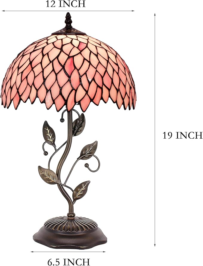 Tiffany Lamp Table Lamp Stained Glass Desk Lamps 12X12X19 Inches Reading Light Decor Bedroom Living Room (Pink Wisteria Style) - Bloomnest