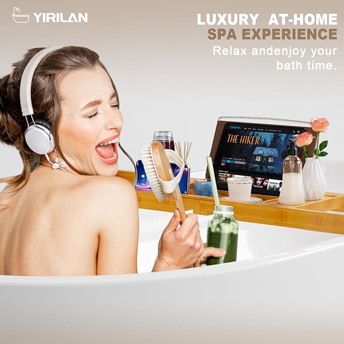 Yirilan Bathtub Trays for Tub,Bath Tray, Foldable Bathtub Caddy,Bamboo - Bloomnest