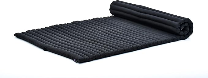 Leewadee - Kapok Roll Mat – Handcrafted Folding Sleep & Relaxation Mattress from Thailand, Ideal as Guest Bed, Camping Mat, Yoga Mat or Traditional Futon, 75 x 39 inches, Black - Bloomnest