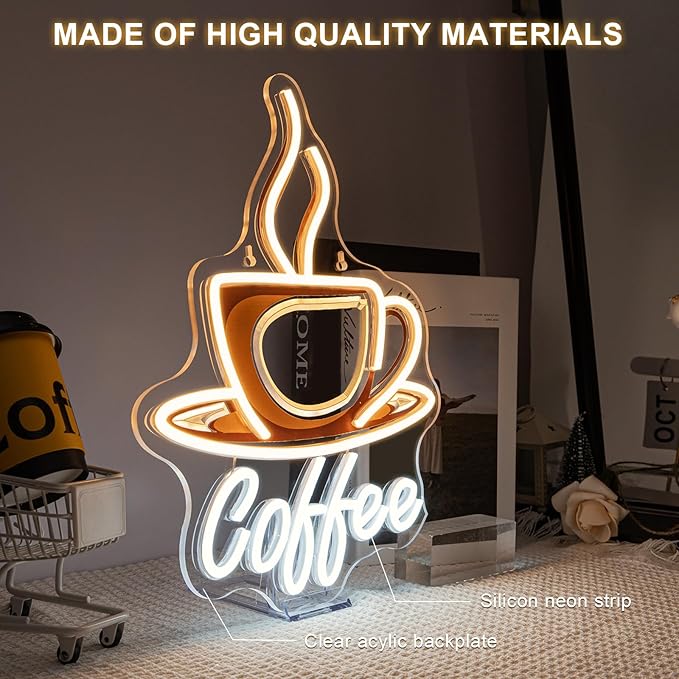 Lucunstar Coffee Neon Sign Dimmale Neon Lights For Wall Decor Led Lights For Coffee Shop Cafe Bar Art Party Decor USB Powered 11.42x14.57in - Bloomnest