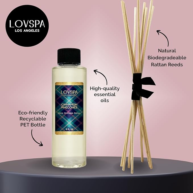 LOVSPA Cinnamon Pinecones Diffuser Oil - Fall Essential Oils for Diffuser Refill & Air Freshener Room Spray - Long-Lasting & Natural Home Fragrance, Scented Oil for Diffusers, USA Made, 4oz - Bloomnest