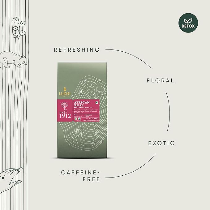 Luxmi Estates African Rose Organic Hibiscus Rose Tea (25 Tea Bags) Caffeine Free Tea Bags For Detox, Cleansing, and Digestion, With Certified Organic Herbal Tea - Bloomnest
