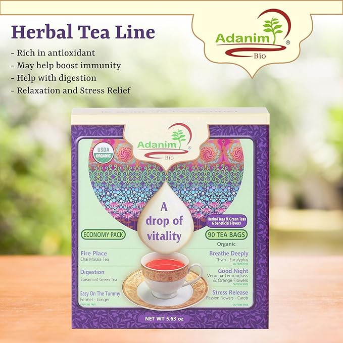Adanim Bio Tea Sampler Gift Set Box, 6 Flavors Organic Herbal Tea Set, Total of 90 Tea Bags, Full of Aroma Scented Fragrance, Tea Lovers Gift Ideas For Christmas - Bloomnest