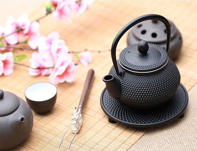 HwaGui Cast Iron Teapot Trivet with Rubber Pegs for Kitchen Or Dining Table, 5.5 Inch-Black - Bloomnest