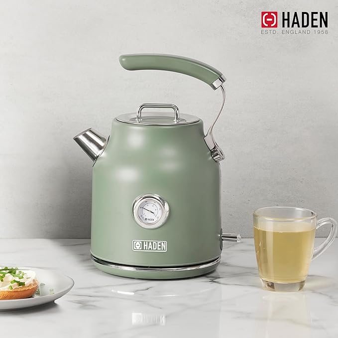 Haden Dorset 1.7 Liter Stainless Steel Electric Kettle, Hot Water Kettle with 360-Degree Base and Auto Shutoff, Cedar Green & Chrome - Bloomnest