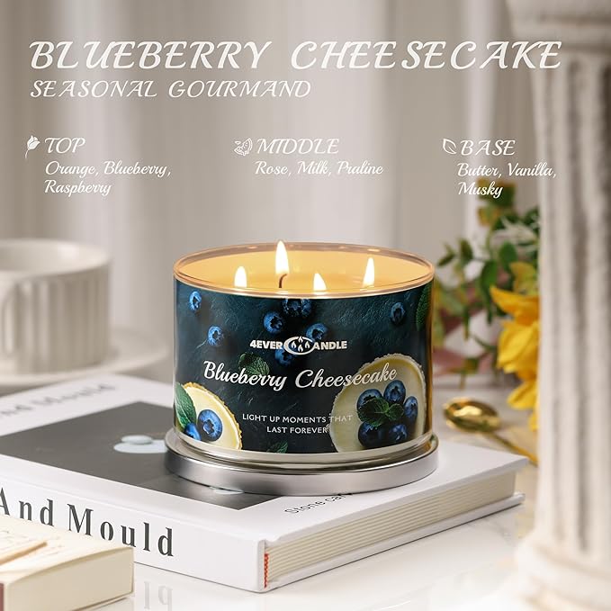 Soy Wax Blend Candle for Home, 4-Wick Candles in Blueberry Cheesecake Scented, Aromatherapy Candles Gift for Parties, Relaxing, Over 50 Hours of Burn Time, 18oz - Bloomnest