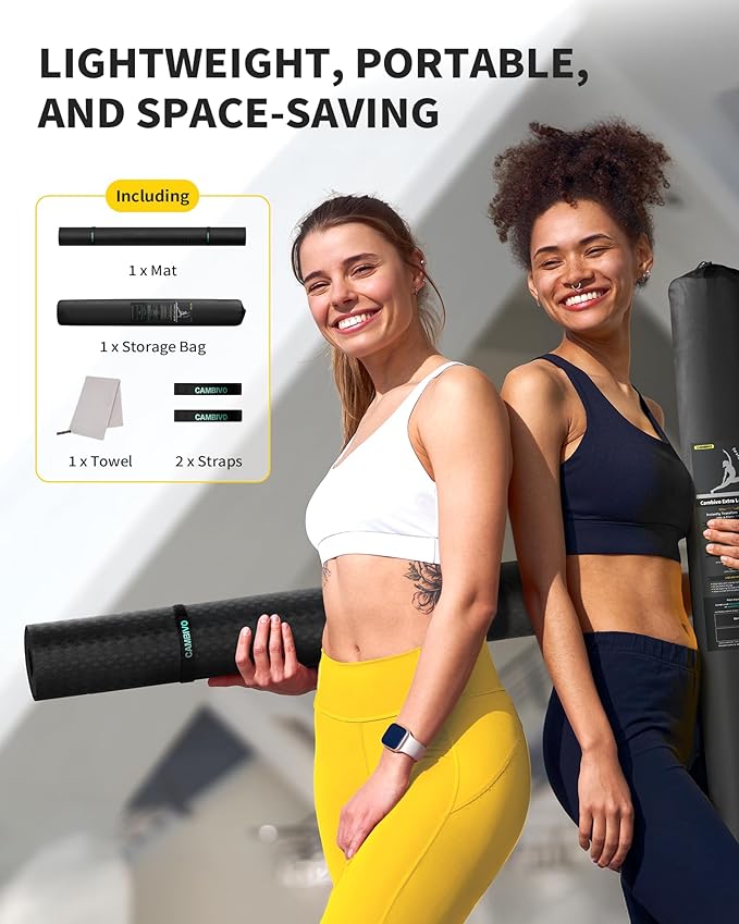 CAMBIVO Large Yoga Mat (6'x 4'), Extra Wide Workout Mat for Men and Women, Yoga Mat Thick 1/3 &1/4 Exercise Mats for Home Workout, Yoga, Pilates (Black,1/4 inch) - Bloomnest