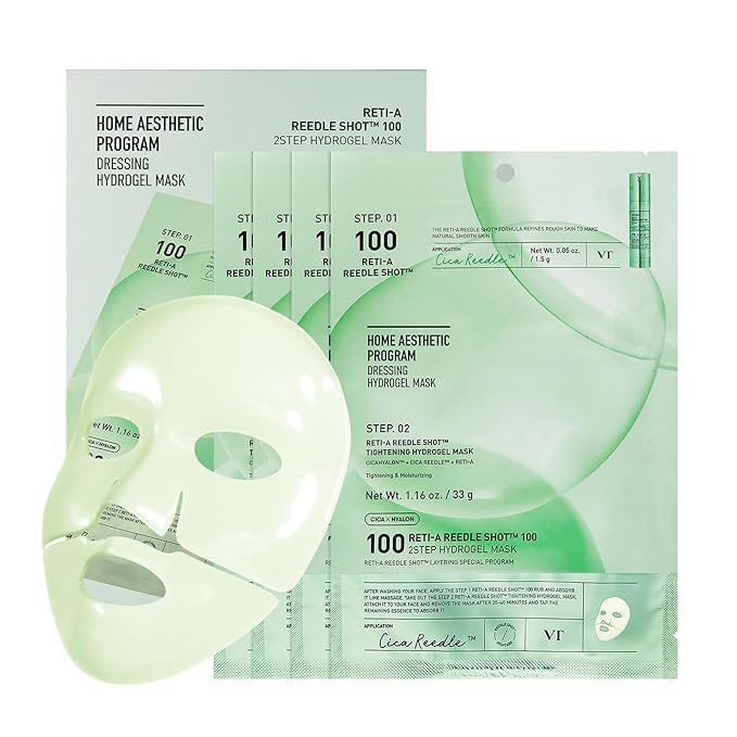 VT COSMETICS Reti-A Reedle Shot 100 2-Step Hydrogel Mask(34.5gx4ea), Intensive Tightening, Exosome Retinol, Overnight Melting Mask, Ideal for Retinol Beginners, Korean Facial Mask - Bloomnest