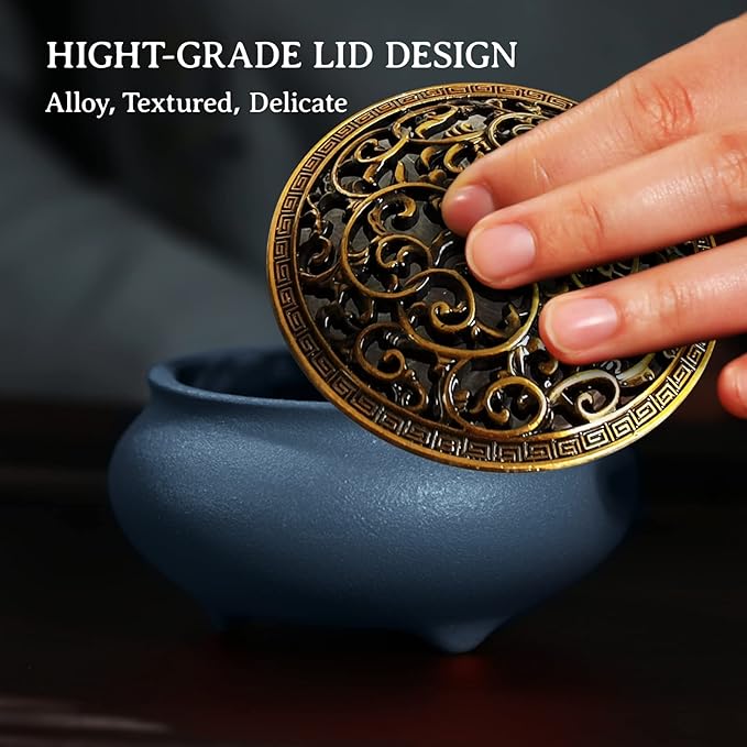 Coil Incense Burner， Ceramic Cone Incense Burner Holder Suitable for Incense/Cone/Coil/Stick, Sage, Mosquito Incense, and Charcoal. Incense Holder+Fireproof Cotton Inside. - Bloomnest