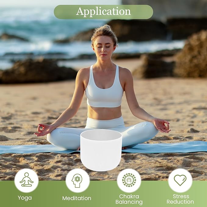 432HZ 8 Inchs B Note White Frosted Crystal Singing Bowl for Meditation Healing Yoga Chakra Quartz Crystal Sound Bowls with Heavy Duty Carry Case and Rubber Mallet,Suede Striker,O-rings - Bloomnest