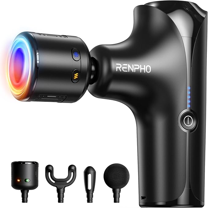 RENPHO Mini Thermacool Massage Gun with Heat and Cold, Christmas Gifts for Women Men, Portable Deep Tissue Heated Relief, 5 Speed Settings, Travel Massage Gun with Carry Case, Quiet Back Massager - Bloomnest