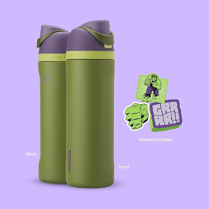 Owala Marvel FreeSip Insulated Stainless Steel Water Bottle with Straw for Sports and Travel, BPA-Free Sports Water Bottle, 24 oz, Hulk Owala