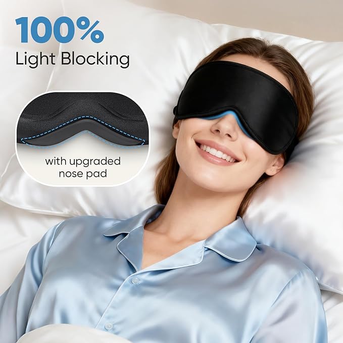 Weighted Eye Mask for Sleeping - Sleep Mask for Women & Men, Blackout 3D Contoured Sleeping Mask for Side Sleeper, Zero Pressure Soft Night Eye Cover with Adjustable Strap for Travel, Black - Bloomnest