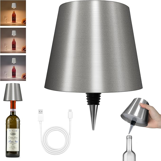 2025 New Wireless Bottle Lamp - LED Bottle Lights for Liquor & Wine Bottles, Cordless Lampshade, Whiskey Bottle Top Light, Bottle Stopper Night Light Kit, Rechargeable 3-Tone Touch-Dimmable - Bloomnest