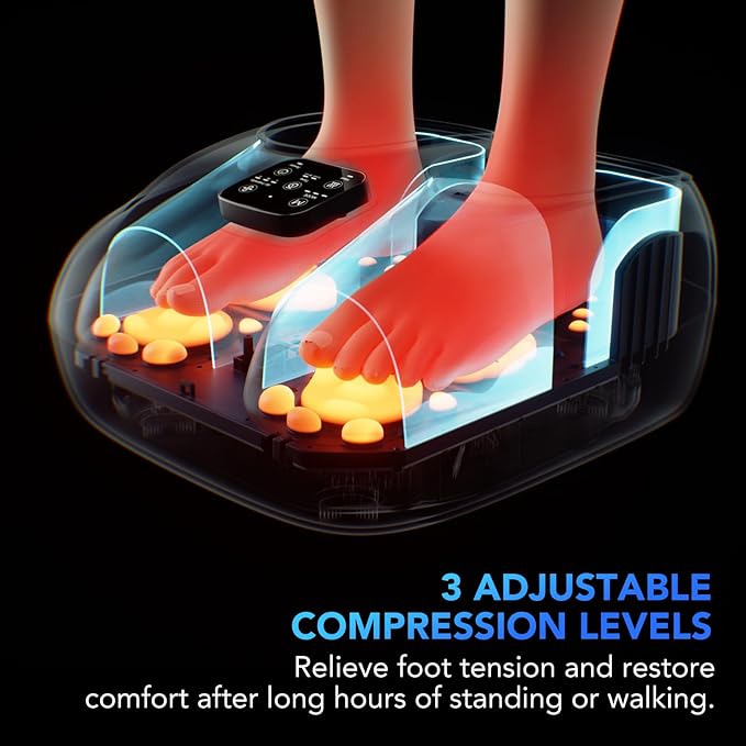 SKG Shiatsu Foot Massager with Heat and Remote for Pain Relief, Electric Feet Massage Machine with 3 Massage Compression Modes Relieve for Plantar Fasciitis Neuropathy, Size 13 for Men Women, 2025