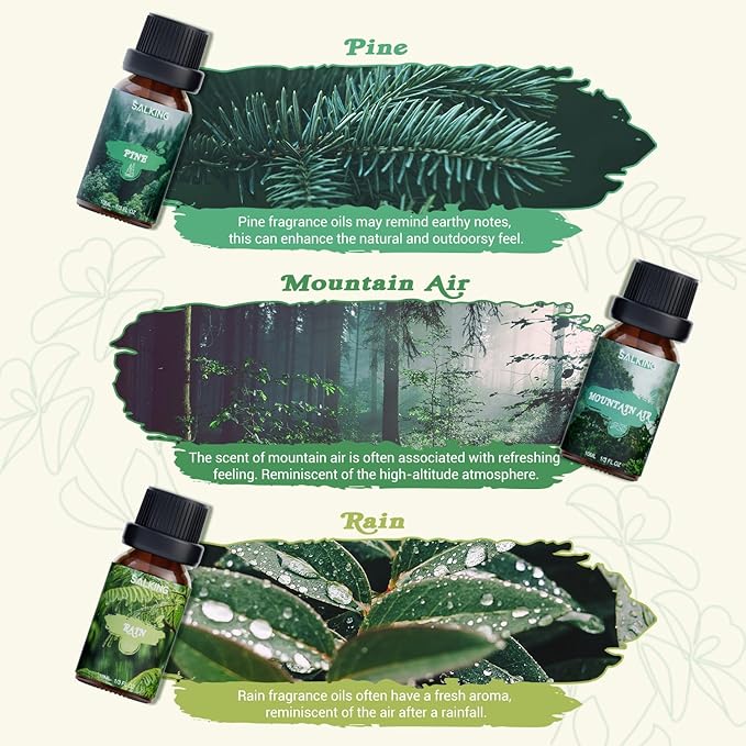 SALKING Nature Fragrance Oils, Premium Essential Oil for Diffuser, Scented Oil Gift Set for Soap Candle Making - Pine, Ocean Breeze, Rain, Fresh Cut Grass, Wildflowers, Mountain Air - Bloomnest