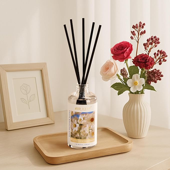 Airkeep Reed Diffuser Oil Refill with Diffuser Sticks, 6.76 Fl Oz(200ml) Chamomile Wood Scented Oils, Aroma Therapy, Home Fragrance & Air Freshener, Office Décor, Decoration - Bloomnest