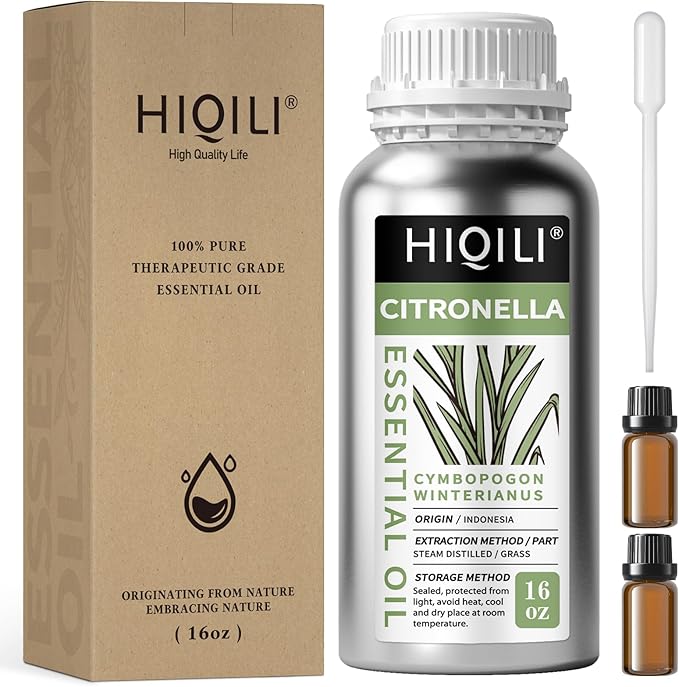 HIQILI 16 Fl Oz Citronella Oil for Homemade Sprays, Add to Diffuser, 100% Pure and Natural Undiluted - Bloomnest