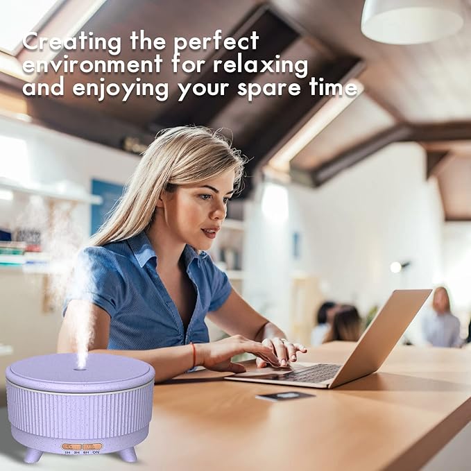 Diffusers for Essential Oils Large Room Humidifier, 500ml Aromatherapy Diffuser Cool Mist Humidifier with Remote Control,7 Colors Lights & 3 Mist Mode Waterless Auto Off for Women Office Light Purple - Bloomnest