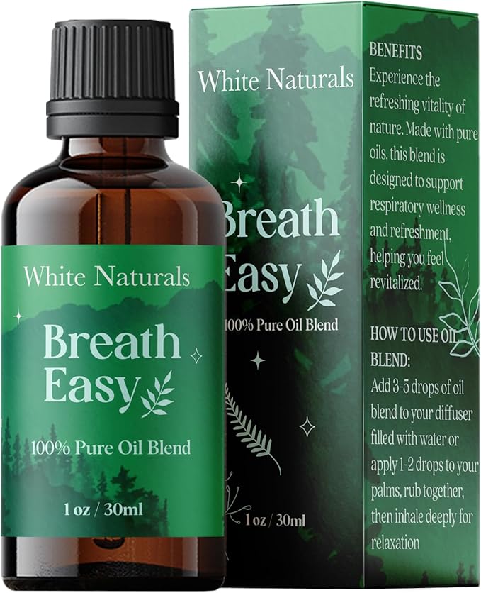 White Naturals Breathe Easy Essential Oil Blend – Refreshing Aromatherapy Oil for Clear Breathing & Comfort, 100% Pure & Natural Essential Oils for Freshness, 1oz - Bloomnest