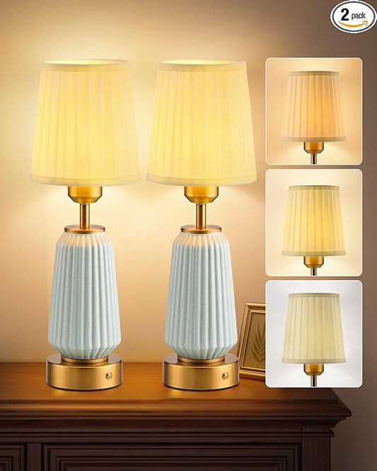 JACKYLED 2 Pack New Upgraded Rechargeable Table Lamps,5400mAh Battery Operated Cordless Table Lamp,Portable Indoor/Outdoor Desk Lamp,Modern Ceramic Lamp for Dinning Room,Bedroom,Patio - Bloomnest