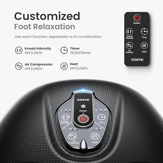RENPHO Foot Massager Machine with Heat [2026 Upgraded], Shiatsu Foot Massager for Plantar Fasciitis, Foot Massager Machine for Women, Wireless Control, 2026 New Upgraded, BK