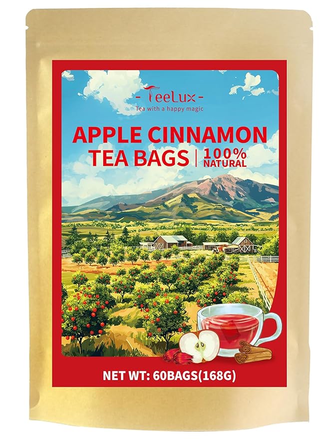 TeeLux Cinnamon Apple Tea Bags, 2.8g/bag, Cinnamon with Hibiscus Herbal Tea, Sweet & Tart & Slightly Spicy, Caffeine Free, 60 Count - Bloomnest