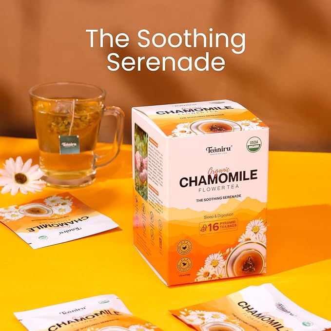 Teaniru, Pure Chamomile Flower Tea - 16 Individual Sachets | For Good Sleep & Healthy Digestion | Rich in Antioxidants & Minerals | Your Superherb Cup | Certified by USDA Organic | Thanks Giving - Bloomnest