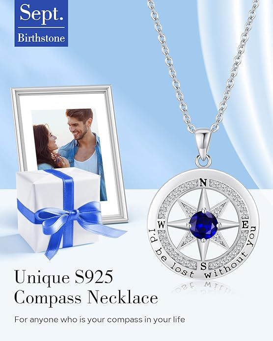 S925 Necklace Gift for Wife |Compass Jewelry |Women Anniversary |Sterling Silver |Girlfriend Birthday Gifts for Her Valentines |I'd be Lost without You |Jewel 18K Gold - Bloomnest