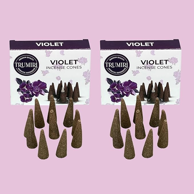 Violet Incense Cones - Total 20 Cone Incense - Dual Pack of 10 Insence Cones - Incense Cones Scented - Cone Incense Scents - Insense Cones - Incent Cone TRUMIRI