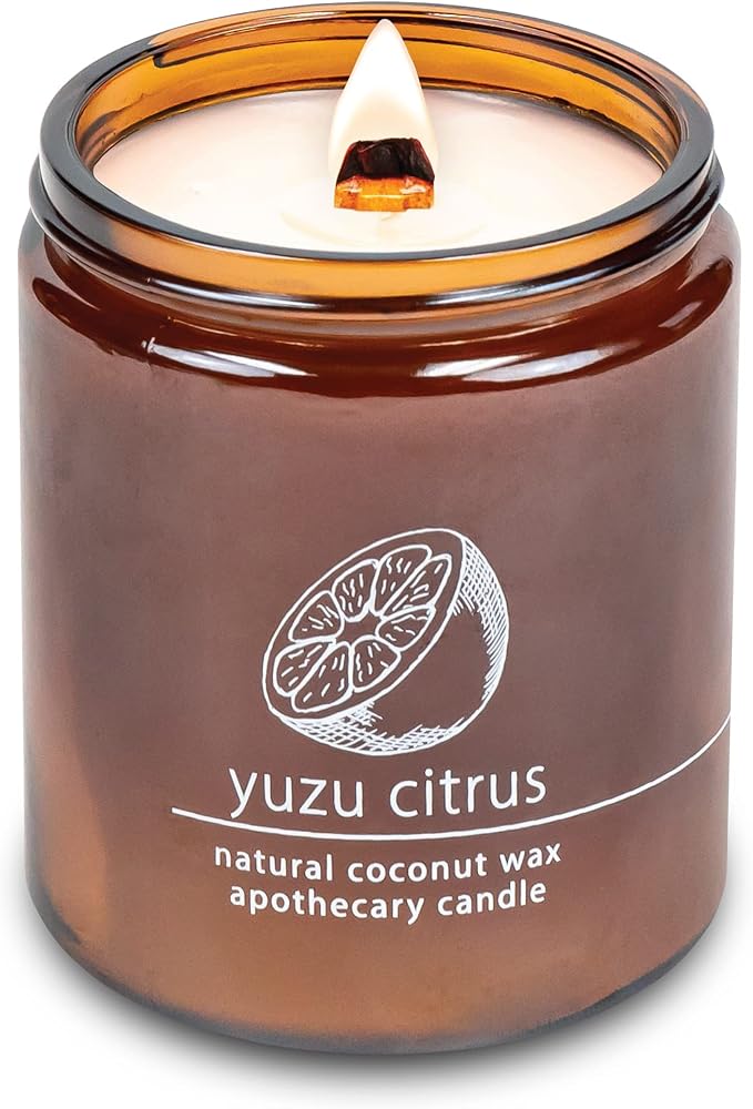 Hemlock Park Crackling Wood Wick Candle Handcrafted with Natural Coconut Wax (Standard 8 oz, Yuzu Citrus) - Bloomnest