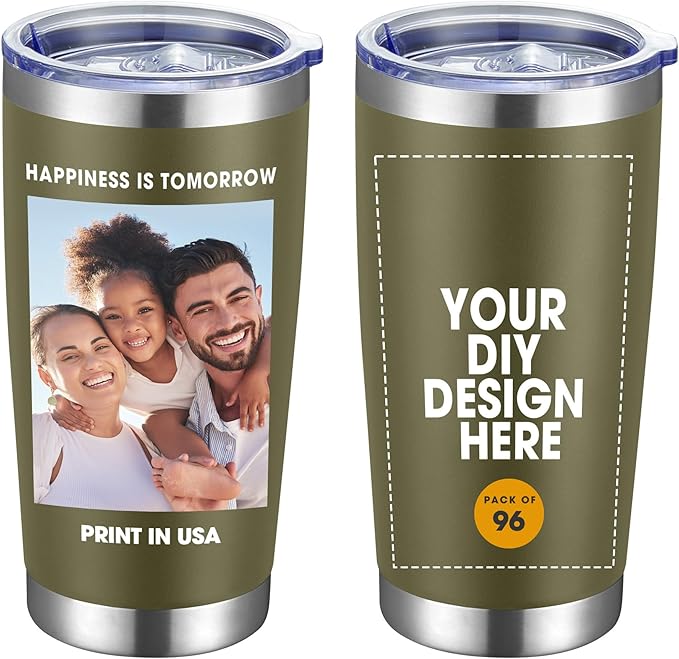 Personalized Custom Tumbler Print in USA 96 Pcs 20oz Stainless Steel Coffee Cup with Lid & Straw Double Wall Insulated Tumbler with Colorful Text Logo Photo - Bloomnest