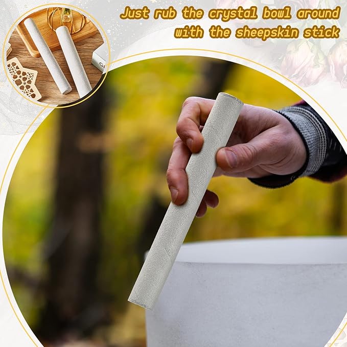 Nuanchu 3 Pieces Crystal Singing Bowl Mallet Set, Include Thick Suede Striker Solid and Hollow Sound Bowl Stick, Crystal Singing Bowl Rubber Mallet with Wood Handle for Playing Bowl(Silver) - Bloomnest