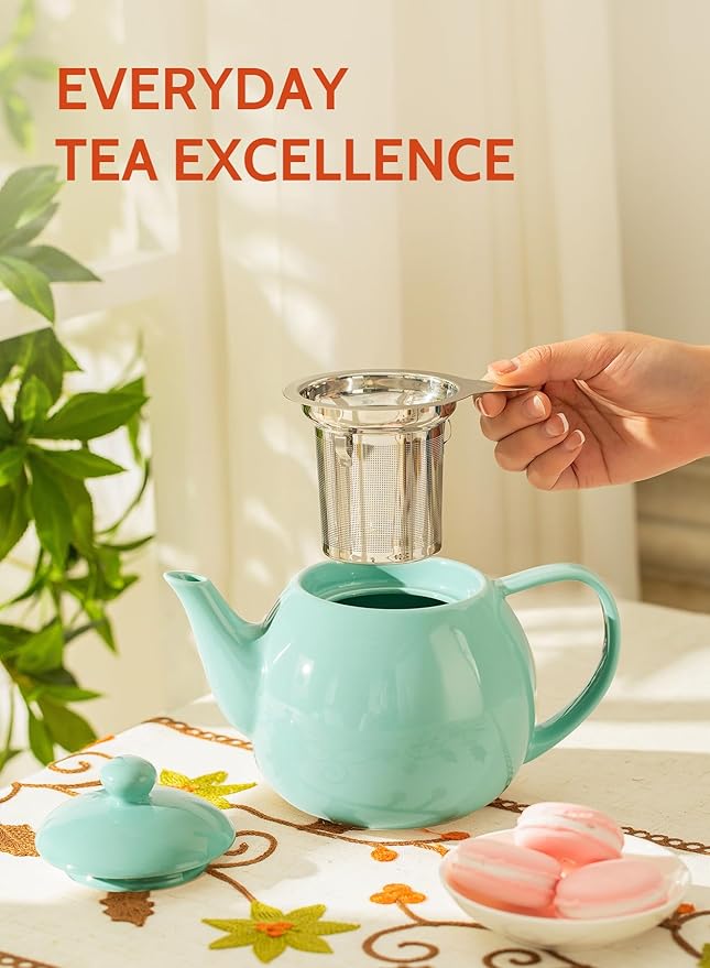 Sweese Teapots for Tea, 27 oz Porcelain Tea pot with Removable Stainless Steel Infuser, Tea Pots for Loose Tea - Mint Green - Bloomnest