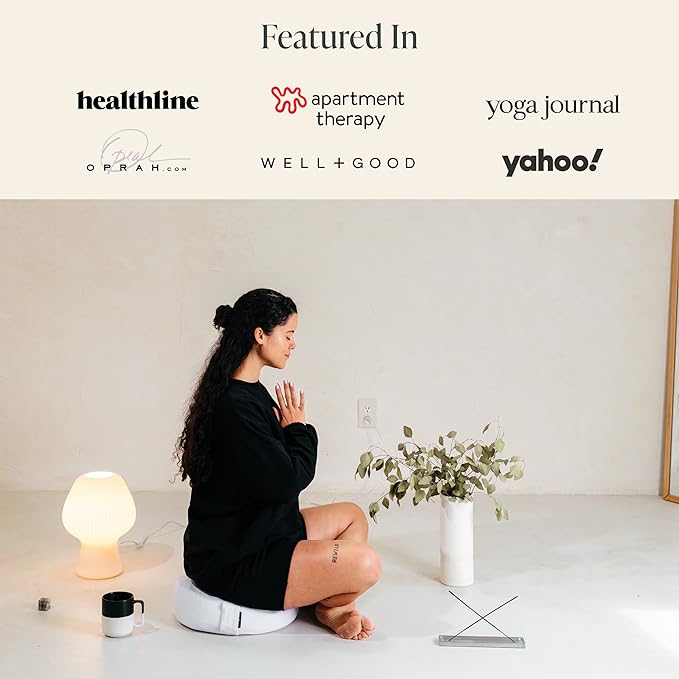 Mindful & Modern Large Meditation Cushion | Zafu Yoga Bolster Meditation Floor Pillow Seat | Buckwheat Hull Filled Crescent Shaped Cushion with Removable Washable Cover + Carry Handle - Bloomnest