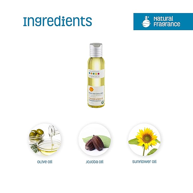Nature's Baby Organics Baby Oil - Soothing & Hydrating Baby Oil - No Mineral Oil & Non-Greasy - Soft & Healthy Skin - Massage Oil for Newborn & Kids - Sunflower & Olive Oil - Mandarin Coconut - 4 oz - Bloomnest
