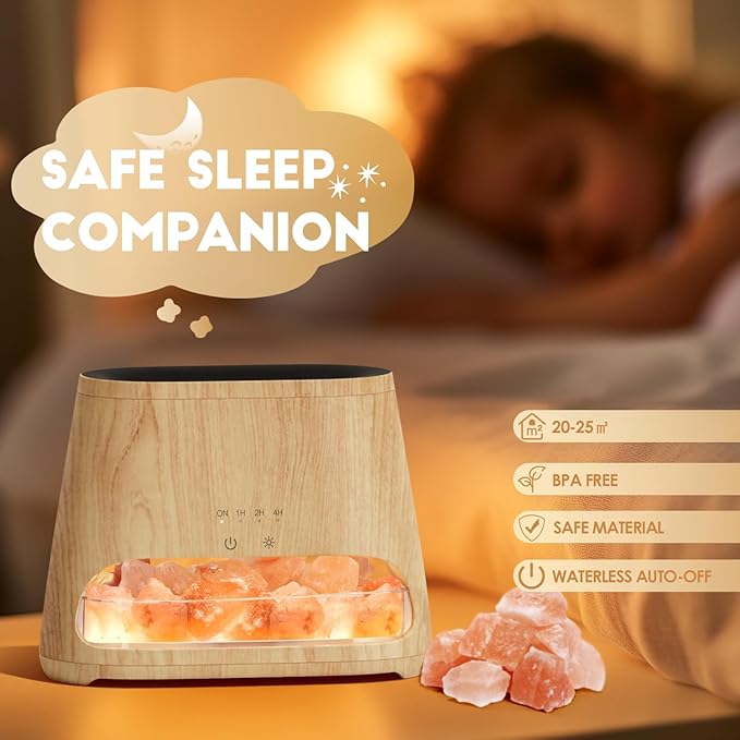 SALKING Colorful Flame Fire Diffuser Humidifier, Himalayan Salt Lamp, 7 Colors Changing Oil Diffuser, Ultra-Quiet Essential Oils Aromatherapy Diffusers for Large Room, Bedroom,150ml (Wooden Grain)