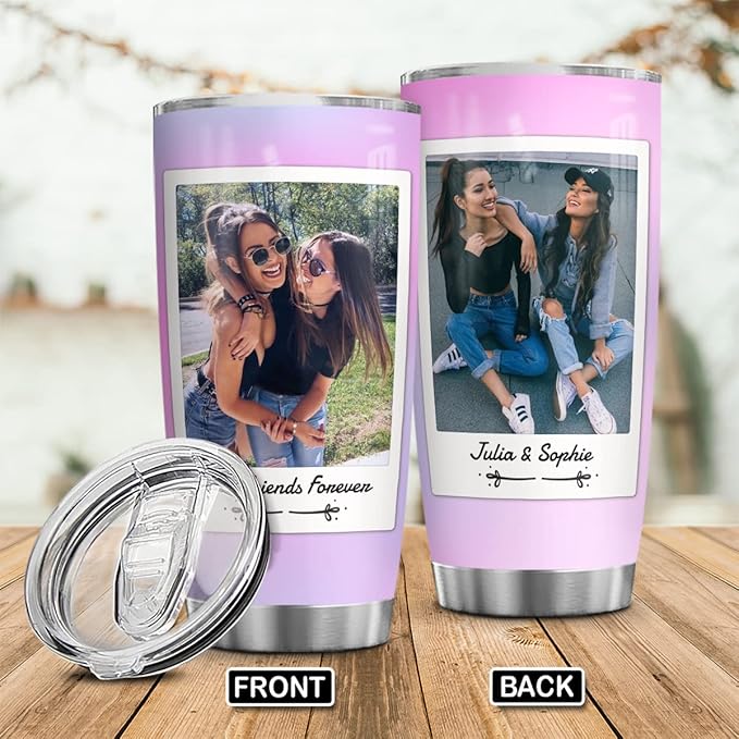 Wassmin Personalized Tumbler Customized Tumblers With Picture Text Stainless Steel 20oz 30oz Insulated Travel Cup with Pictures Photos Gifts For Best Friends Bestie Bff Soul Sister Women Girls - Bloomnest