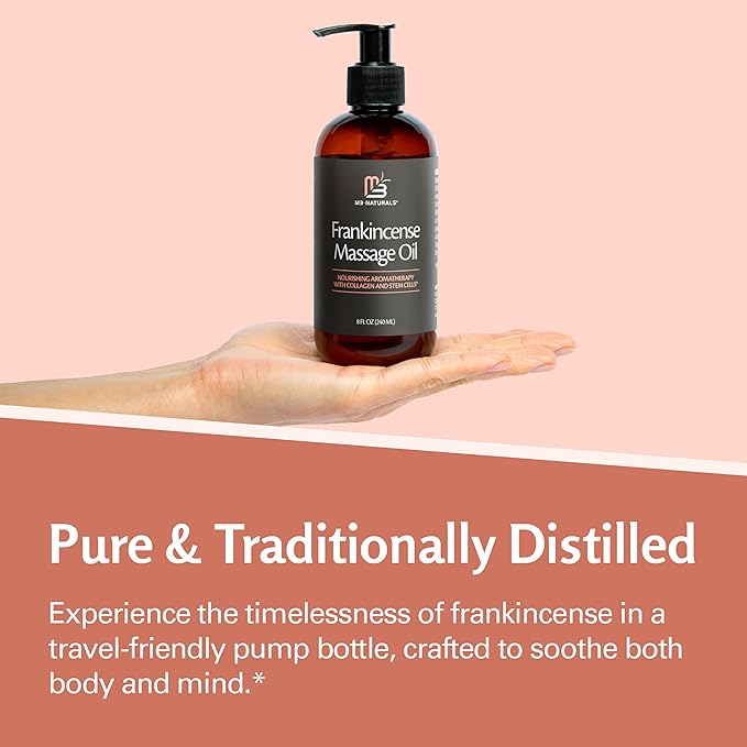 Frankincense Essential Massage Oil for Scars, Stretch Marks & Fine Lines, Firming, Hydrating, Smoothing & Calming Formula with Collagen, Stem Cells, Lavender & Grapefruit, 8 fl oz, by M3 Naturals - Bloomnest
