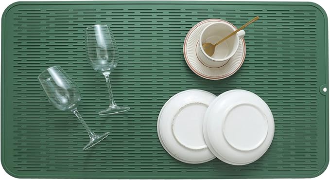 Silicone Dish Drying Mat for Multiple Usage,Easy clean,Eco-friendly,Heat-resistant Silicone Mat for Kitchen Counter or Sink,Refrigerator or Drawer Liner Green 4XL 32 inches x 18 inches - Bloomnest