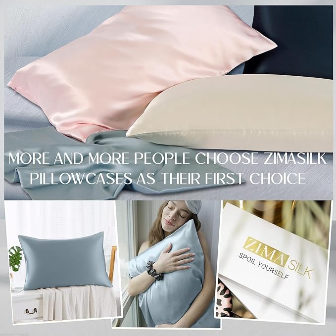 ZIMASILK 100% Pure Mulberry Silk Pillowcase for Hair and Skin Health,Soft and Smooth,Both Sides Premium Grade 6A Silk,600 Thread Count,with Hidden Zipper,1pc (King 20''x36'',Dusty Blue) - Bloomnest