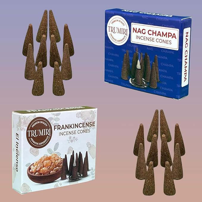 TRUMIRI Incense Cones - Combo Pack of 20 Cone Incense - 10 Frankincense + 10 Nag Champa - Insence Cones - Incense Cones Scented - Cone Incense Scents - Insense Cones - Incent Cone TRUMIRI