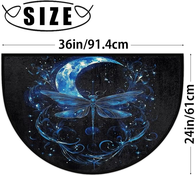 Half Round Door Mat, Moon Stars Dragonfly Half Circle Rug for Home Decor Floor Indoor Outdoor Non-Slip Washable Half Moon Rug Doormat 36X24 Inch - Bloomnest