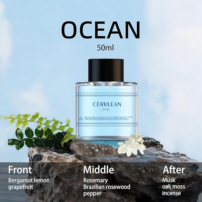 Smart Car Air Freshener Diffuser with Starry Sky Projection and 50ml Perfume, 3 Mode Adjustable Rechargeable Car Aroma Diffuser,Auto On/Off Intelligent(Ocean) - Bloomnest