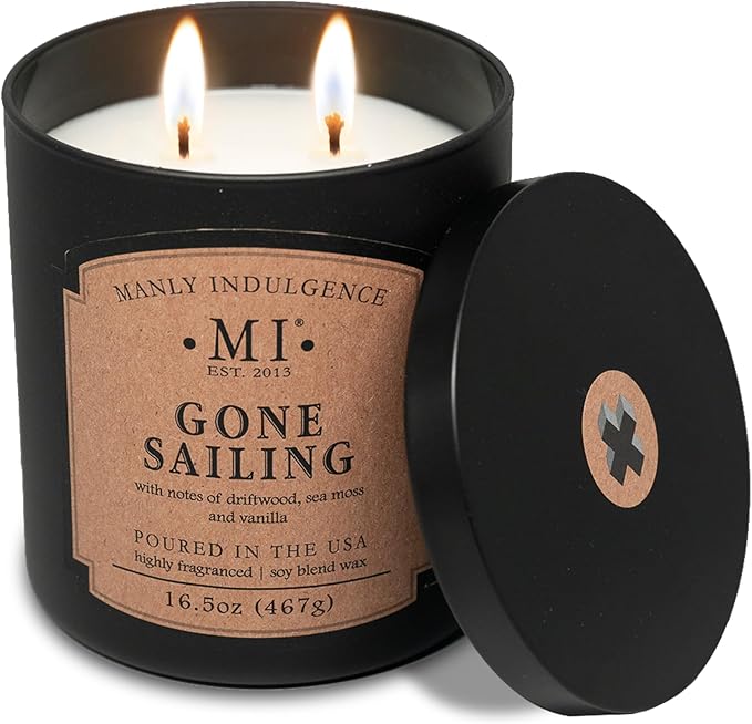Manly Indulgence Gone Sailing Scented Candles for Men, 2 Wick, 16.5 oz, Premium Soy Blend Wax, 60H Burn, Candles for Home Scented - Made in The USA - Bloomnest