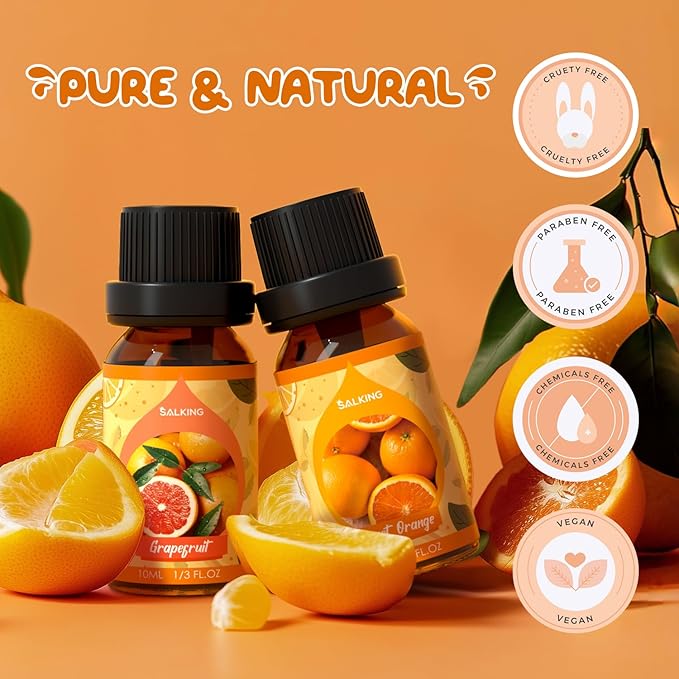 SALKING Citrus Burst Essential Oil Set, Premium Fragrance Oil for Diffuser, Scented Oil Gift Set for Soap Candle Making - Sweet Orange, Bergamo, Lemon, Grapefruit, Lime, Yuzu - Bloomnest