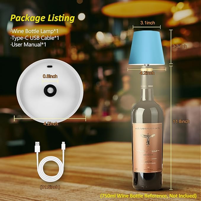 2025 New Wireless Bottle Lamp - LED Bottle Lights for Liquor & Wine Bottles, Cordless Lampshade, Whiskey Bottle Top Light, Bottle Stopper Night Light Kit, Rechargeable 3-Tone Touch-Dimmable - Bloomnest
