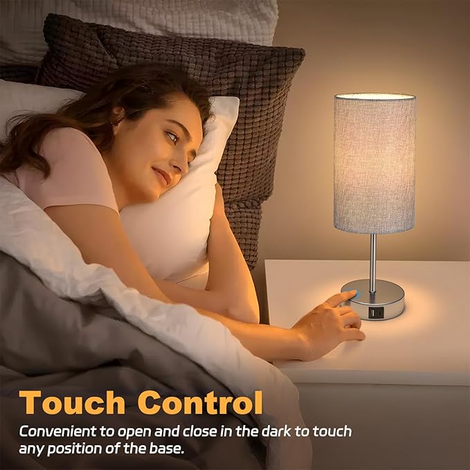 AKASUKI Table Lamp for Bedroom, 3 Way Dimmable Touch Lamp with Dual Charging Station, Small Bedside Lamps for Night Stands, Living Room, Office(LED Bulb Included) - Bloomnest