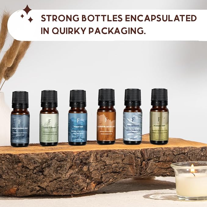 Folkulture Essential Oils for Home | Set of 6 (0.34 fl oz x 6) Sandalwood Essential Oil, Palo Santo Diffuser Oils for Relaxation | Pine & Cedar Oil Scents | Eucalyptus & White Sage Oil for Women - Bloomnest