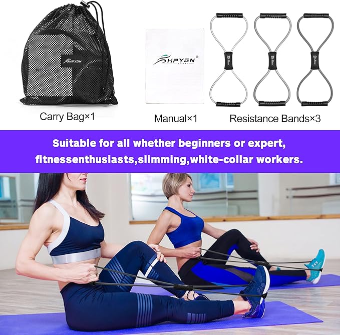 HPYGN Resistance Bands, Figure 8 Exercise Bands for Women Men, 8 Shaped Resistance Bands for Arms, Chest Expander, Yoga Gym Fitness Pulling Rope 8 Word Elastic for Exercise Muscle Training Tubing - Bloomnest